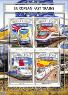 Sierra Leone 2016 European Fast Trains, Mint NH, History - Transport - Flags - Railways - Eisenbahnen