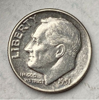 1951 US .900 Silver Coin One Dime,KM#195,6052 - 1946-...: Roosevelt