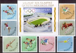 ALBANIA 1968, SPORT, SUMMER OLYMPIC GAMES In MEXICO'68, ATHLETICS, RUNNING HORSE, RIDING, FOOTBALL, MNH + BLOCK, *** - Albanië