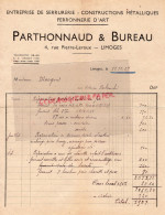87- LIMOGES- FACTURE PARTHONNAUD & BUREAU- SERRURERIE FERRONNERIE- 4 RUE PIERRE LEROUX- MME MARGOUT RUE A. DUBOUCHE - Ambachten