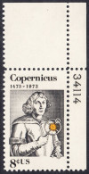 !a! USA Sc# 1488 MNH SINGLE From Upper Right Corner W/ Plate-# 34114 - Nicolaus Copernicus - Ungebraucht