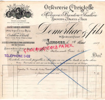 87- LIMOGES- FACTURE  DEMERLIAC FILS-HORLOGERIE CHRISTOFLE- HORLOGERIE BIJOUTERIE JOAILLERIE-14 BOULEVARD CARNOT-1909 - Ambachten