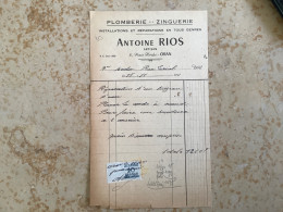 Algérie: Judaïca Facture Commercial En-tête " Antoine RIOS " Oran 1951 - 1900 – 1949