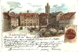 Darmstadt - Der Markt - Litho - Darmstadt