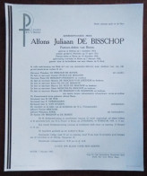 Faire Part Décès / Mr. Alfons Juliaan De Bisschop Pastoor-deken Van Boom , Geboren Mollem 1903 En Overleden Te Boom 1968 - Obituary Notices