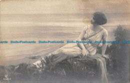 R132099 Old Postcard. Woman Near The Sea. B. Hopkins - World