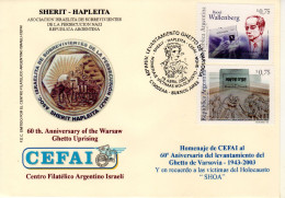 Judaica Argentina Israel 2003 "Warsaw Ghetto Uprising", Raoul Wallenberg Special Cover - Judaisme