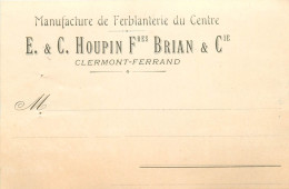 63 , CLERMONT-FD , Carte Commerciale , Manufacture De Ferblanterie Houpin & Brian + Timbre Fiscal * 525 06 - Clermont Ferrand