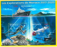 MONACO 2017 Ocean Research Boats Ships Diver Exploration - Unused Stamps