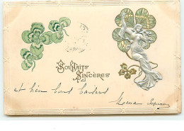 Carte En Relief - Souhaits Sincères - Jeune Femme Et Trèfles à 4 Feuilles - 1900-1949