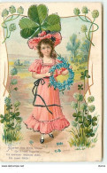 Carte Gaufrée Et Paillettes - Jeune Fille Portant Une Couronne De Fleurs - Agréez Mon Envoi Fleuri ... - Other & Unclassified