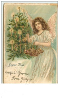 Carte Gaufrée - Joyeux Noël - Ange Gardien Décorant Un Sapin - Other & Unclassified