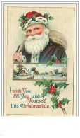 Carte Gaufrée - I Wish You All You Wish Yourself This Christmastide - Père Noël - Kerstman