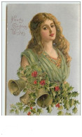 Carte Gaufrée - Hearty Christmas Wishes - Jeune Femme - Other & Unclassified