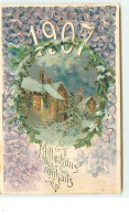 Carte Gaufrée - 1907 - Mille Bons Souhaits - Fleurs De Lilas Et Village - New Year