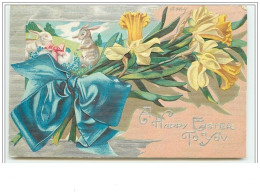 Carte Gaufrée - A Happy Easter To You - Lièvres Et Fleurs - Ostern