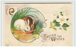 Carte Gaufrée - A Easter Wishes - Lapins Mangeant Une Carotte - Ostern