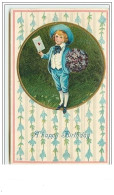 Carte Gaufrée - A Happy Birthday - Garçon Apportant Une Lettre Et Un Bouquet - Anniversaire