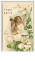 Carte Gaufrée - A Happy Easter - Angelot Jouant De La Harpe - Ostern