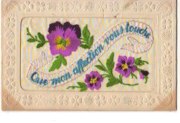 Carte Brodée - Que Mon Affection Vous Touche - Pensées - Embroidered