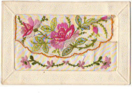 Carte Brodée Avec Rabat - Fleurs - Embroidered