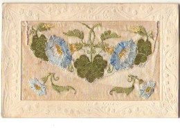 Carte Brodée - Fleurs Bleues - Soie - Bestickt