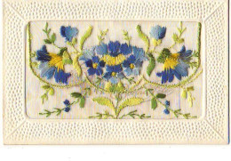 Carte Brodée Avec Rabat - Fleurs Bleues - Embroidered