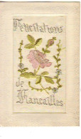 Carte Brodée - Félicitations De Fiancailles - Rose - Bordados