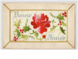 Carte Brodée - Bonne Année - Rose - Embroidered