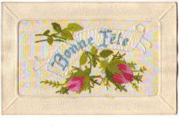 Carte Brodée - Bonne Fête - Roses - Embroidered