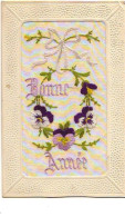 Carte Brodée - Bonne Année - Pensées - Embroidered