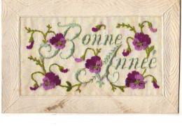 Carte Brodée - Bonne Année - Pensées - Embroidered