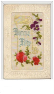 Carte Brodée - Bonne Fête - Fleurs - Embroidered