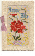 Carte Brodée - Bonne Fête - Rose - Embroidered