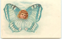 Tête D'enfant Avec Un Corps De Papillon - Couleur Bleue - Autres & Non Classés