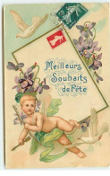 Meilleurs Souhaits De Fête - Cupidon Et Colombes Avec Des Violettes - Andere & Zonder Classificatie