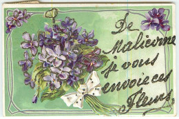 MALICORNE - De Malicorne Je Vous Envoie Ces Fleurs - Bouquet De Violettes - Carte à Paillettes - Malícorne Sur Sarthe