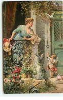 Anges - Une Femme Regardant Par Un Balcon, Cupidon Sonnant à La Porte - Anges