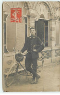 Carte Photo - LEROUVILLE - Homme En Uniforme Près D'un Vélo - Facteur ? - Lerouville