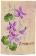 Carte Celluloïd - Anniversaire - Violettes - Anniversaire