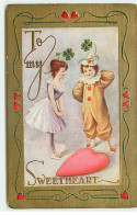 Saint-Valentin - Carte Gaufrée - To My Sweetheart - Pierrot Et Colombine Près D'un Coeur - Dia De Los Amorados