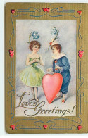 Saint-Valentin - Carte Gaufrée - Love's Greetings - Pierrot Et Colombine Autour D'un Coeur - Valentijnsdag