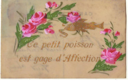 Carte Celluloïd - Ce Petit Poisson Est Gage D'affection - Poisson Et Roses - 1er Avril - Poisson D'avril
