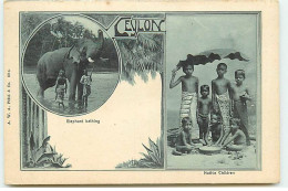 Sri Lanka - Ceylon - Elephant Bathing, Native Children - Sri Lanka (Ceilán)