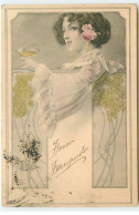 Fantaisie - Art Nouveau - Jeune Femme Derrière Un Paravent Tenant Une Coupe De Champagne - Women