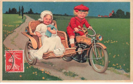 Carte Gaufrée - Serie 7318 - Flatscher - Un Couple D'enfant Sur Un Side-car - Other & Unclassified