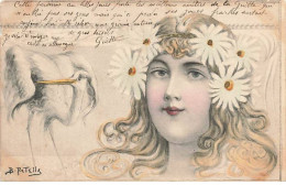Illustrateur - B. Patella - Art Nouveau - Jeune Femme Avec Des Marguerites Dans Les Cheveux - Autres & Non Classés