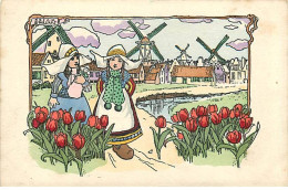 Illustrateur - Dick Williams - MM Vienne N°306 - Deux Jeunes Hollandaises Près De Tulipes, Au Fond Des Moulins à Vent - Autres & Non Classés