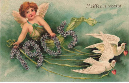 Carte Gaufrée - Clapsaddle  - Meilleurs Voeux 1905 - Ange Avec Des Colombes - Nouvel An