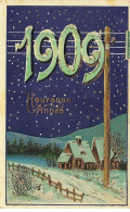 Carte Gaufrée - Heureuse Année 1909 - Une Maison Dans La Nuit - Nouvel An